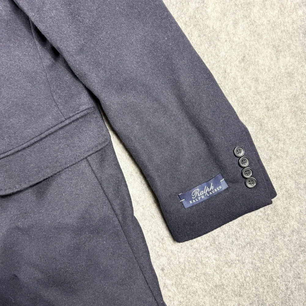 Ralph Lauren Overcoat Mens 46 Navy Wool  Cashmere Blend Jacket 3 Buttons Luxury